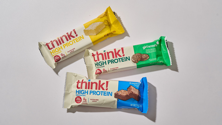 Think protein bars on a table