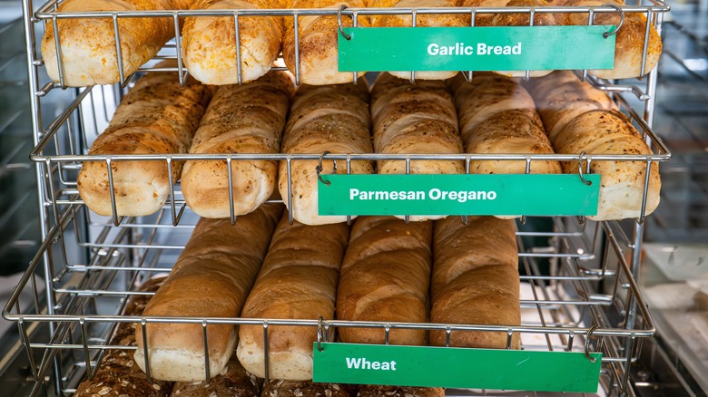 Three bread options at Subway, including Garlic Bread, Parmesan Oregano, and Wheat