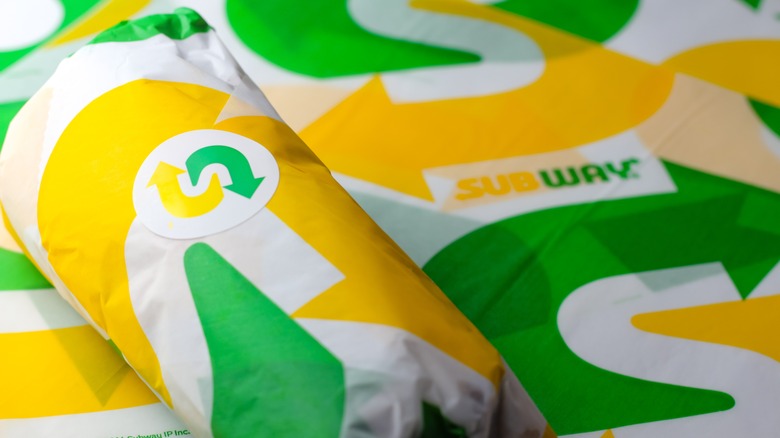 Subway sandwich wrapped in branded paper