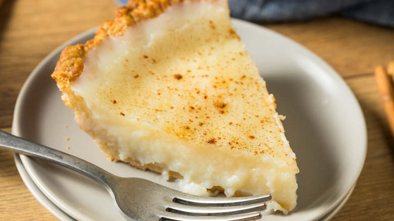 Slice of sugar cream pie on a plate