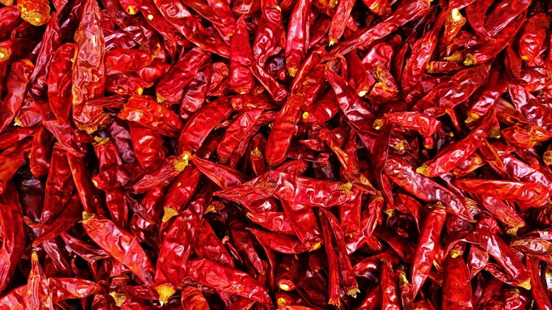 A pile of red chili peppers