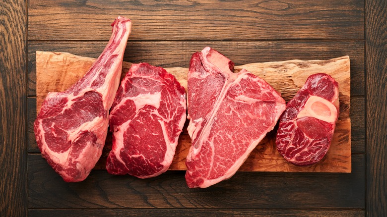 Raw ribeye steak cuts