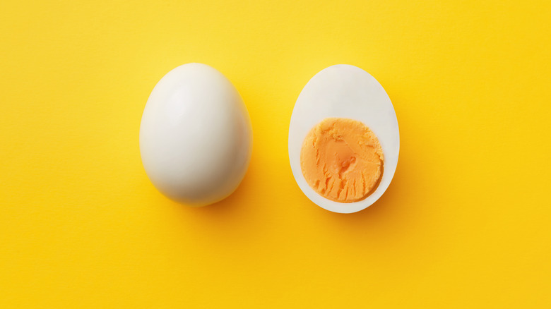 hard-boiled egg on yellow background