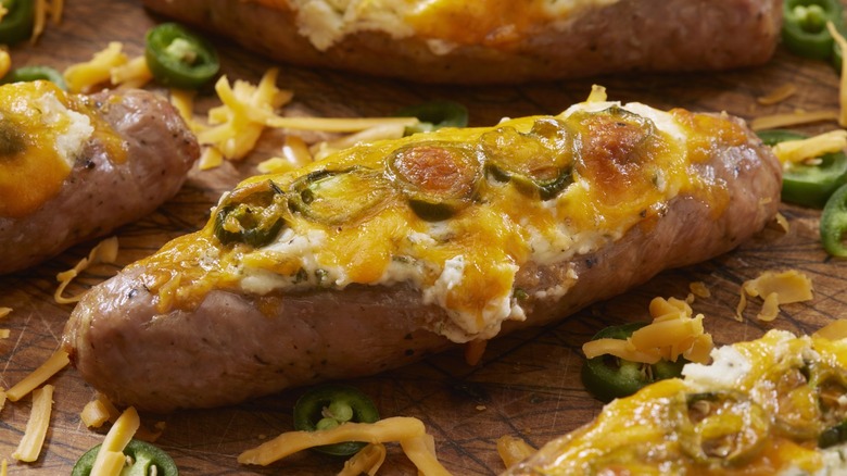 hot dogs in buns stuffed with cheese