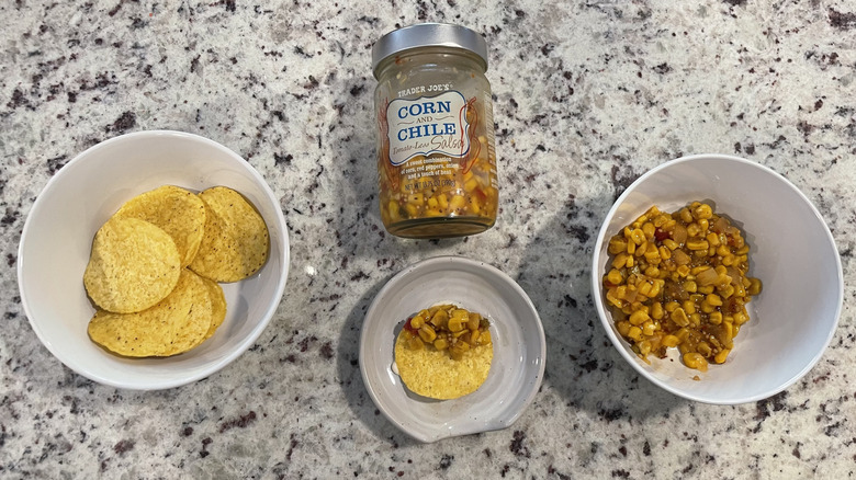 Salsa and chips on a table
