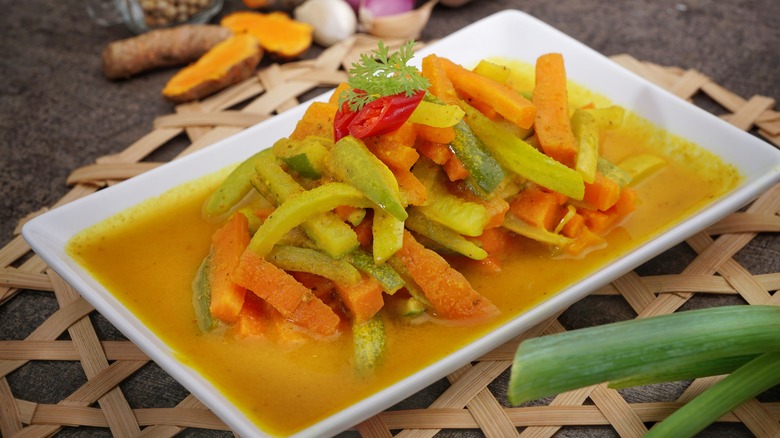 A plate of pickled turmeric vegetables