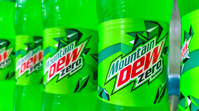 Closeup of Mountain Dew bottles
