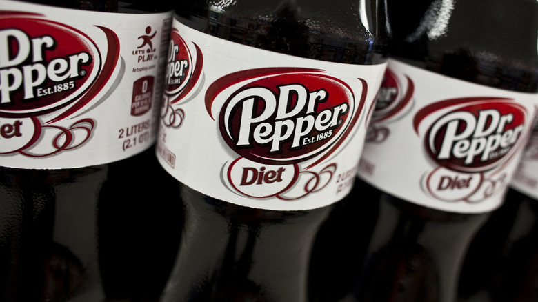 Three bottles of diet Dr Pepper