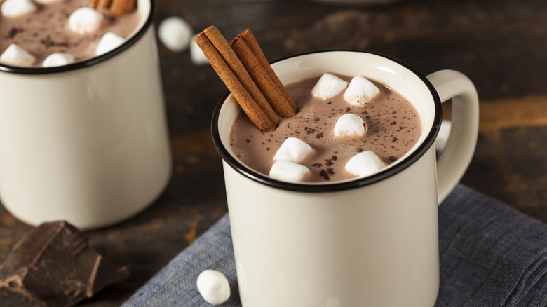 Hot chocolate, marshmallows, and cinnamon