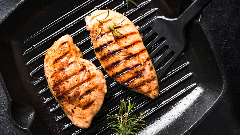 Chicken on cast iron pan