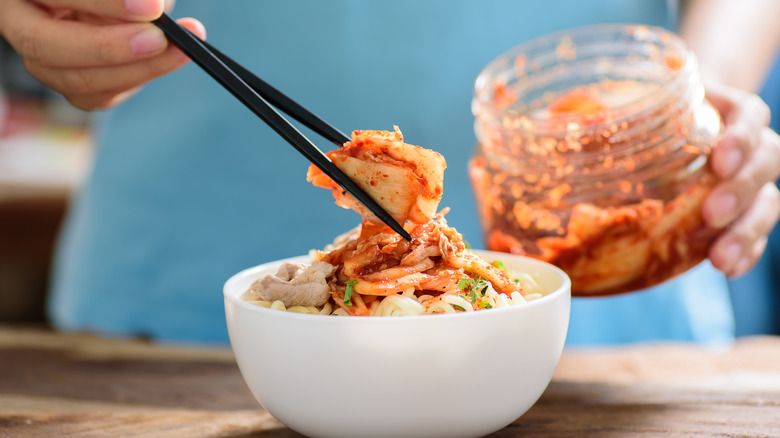 Kimchi on noodle dish