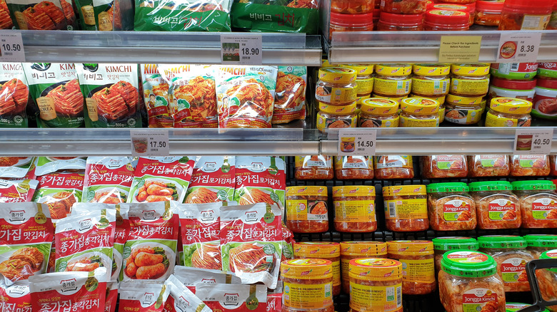 Kimchi packages in grocery store