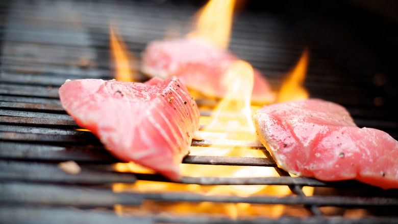 Salmon fillets on a grill 