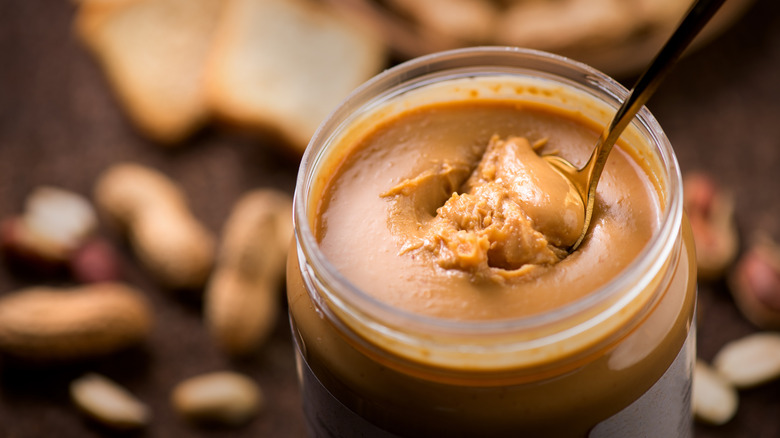 Smooth peanut butter in a jar