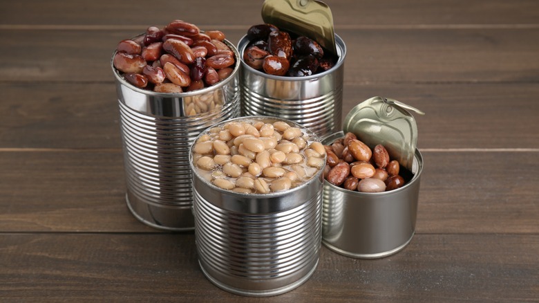 Different canned beans in their opened cans