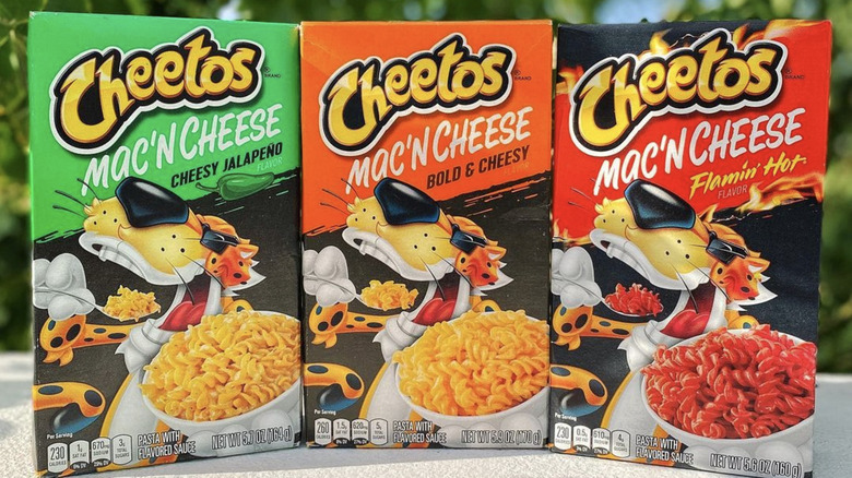 Three boxes of different varieties of Cheetos Mac 'n Cheese