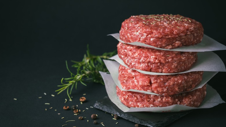 Raw hamburger patties