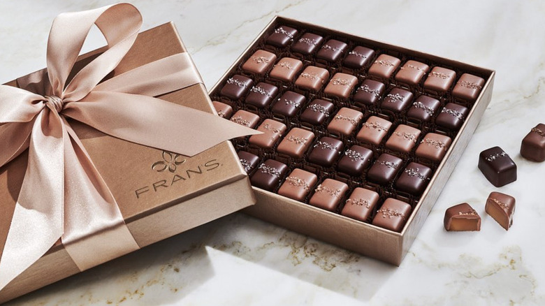 open box of Fran's Chocolates smoked salt caramels