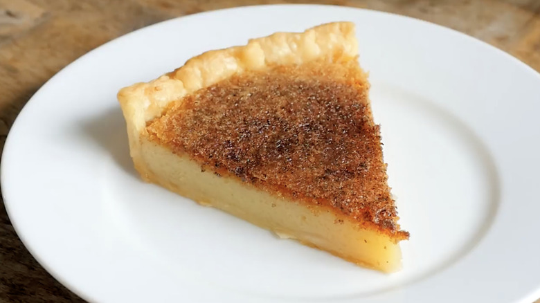 slice of vinegar pie on white plate