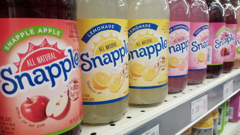 Snapple bottles on a store shelf