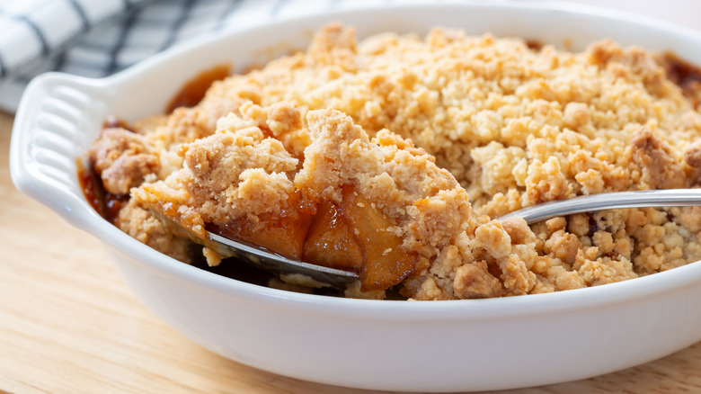 Apple crisp in ceramic pan