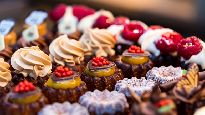 Close up of British baked goods and cakes