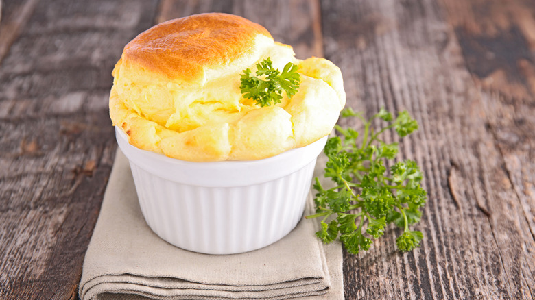 Cheese souffle in ramekin