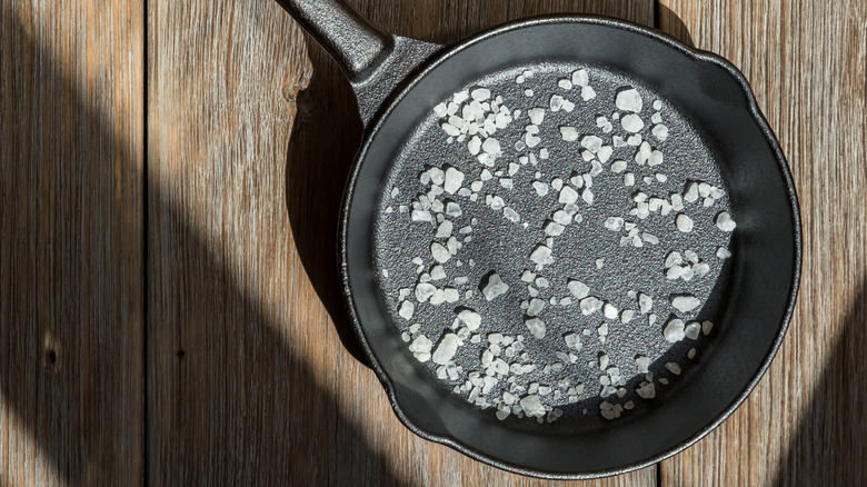 Salt in a cast iron pan