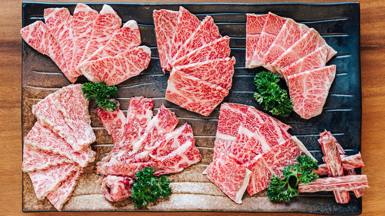 sliced Japanese wagyu beef