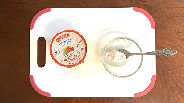 Friendly Farms Greek yogurt is shown on a table