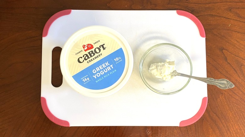 Cabot Creamery yogurt is shown beside a sample in a bowl