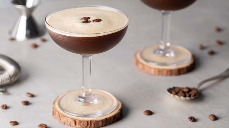 Espresso martini on log coaster