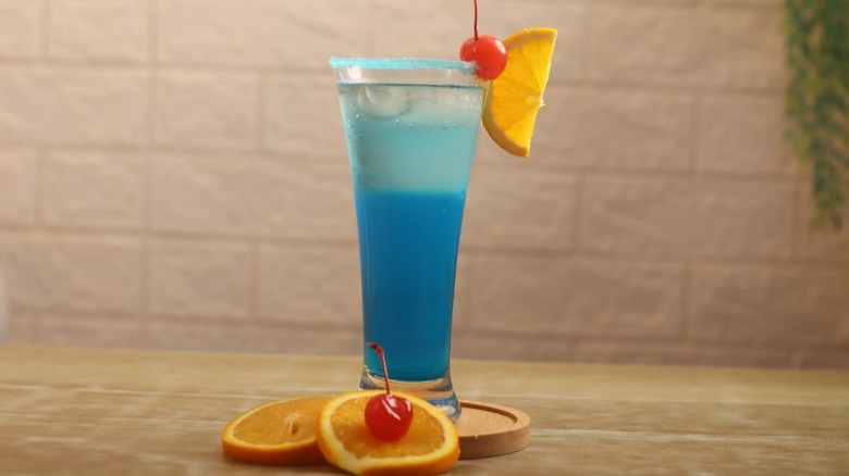 Blue Lagoon cocktail in tall glass