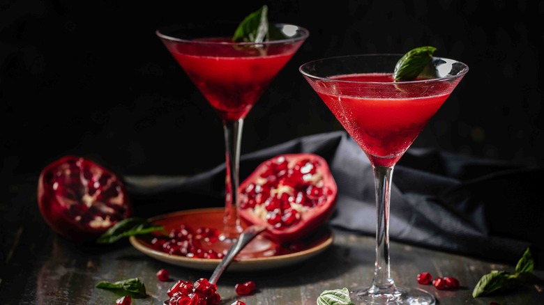 Pomegranate martinis with pomegranates