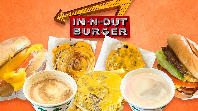 In-N-Out sign above various secret menu items