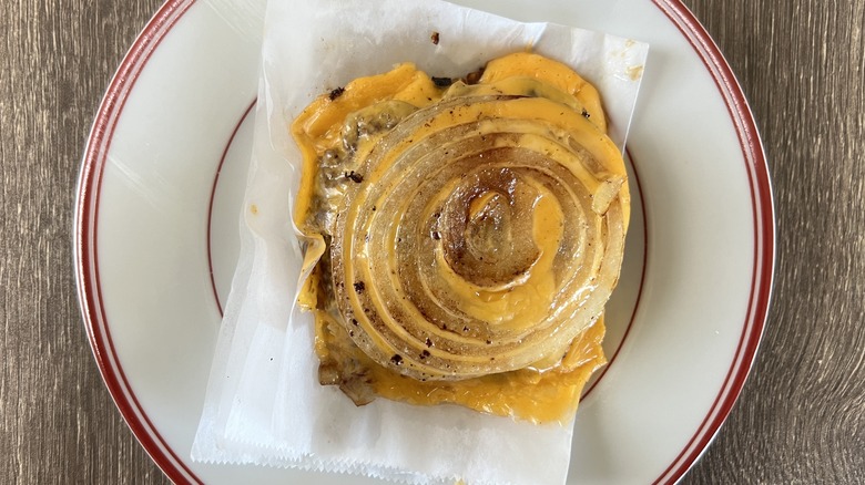 Bunless cheeseburger with grilled onion