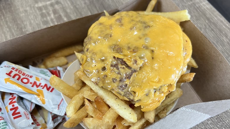 Fries with burger patty and cheese