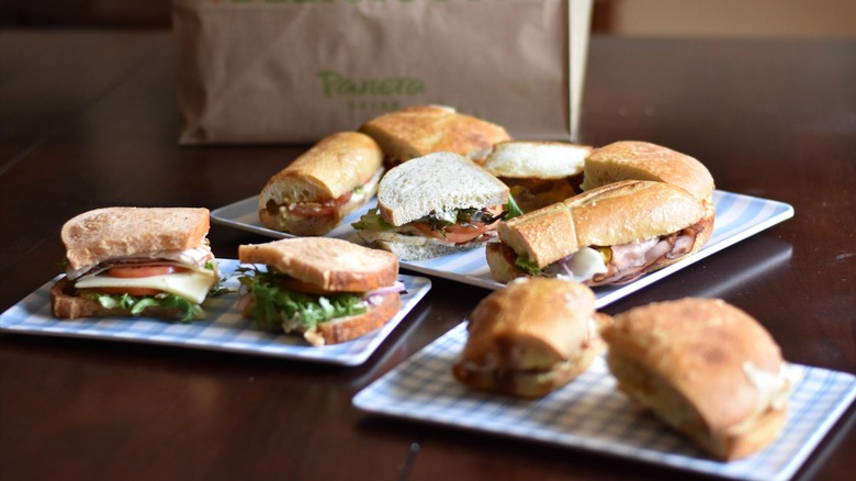 Panera sandwiches on trays