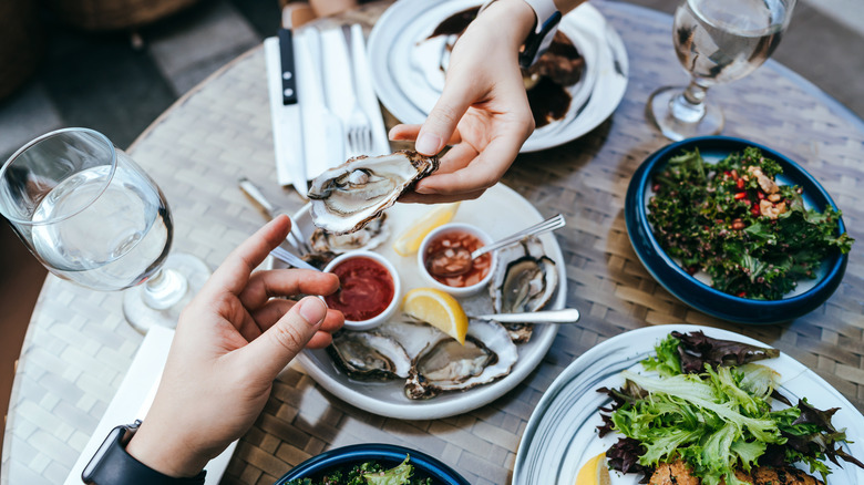 Oysters at a restaurant table