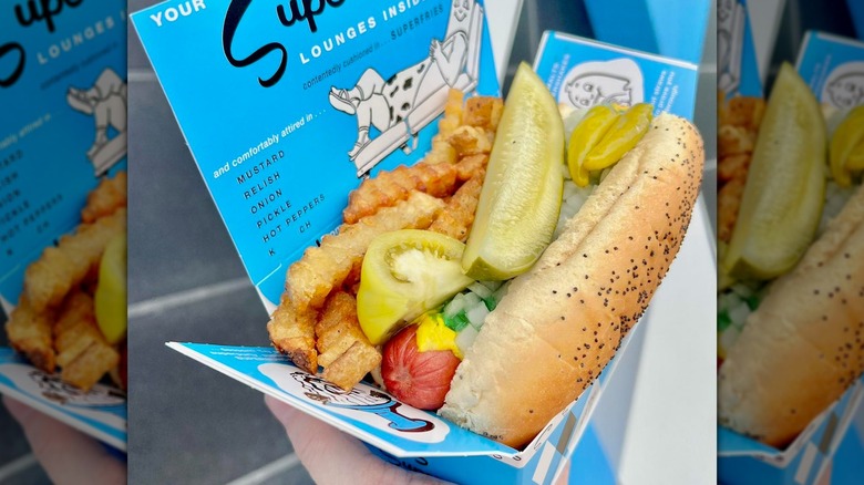 Chicago hot dog at Superdawg