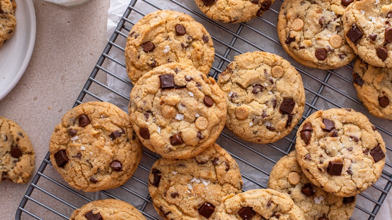 Chocolate chip cookies on cooling rack