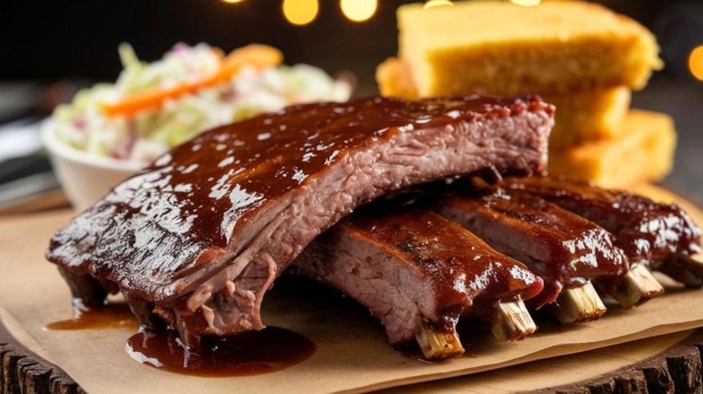 Barbecue pork ribs on plate