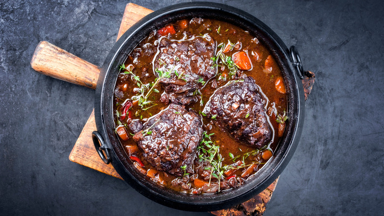 top down view of slow cooked beef cheek