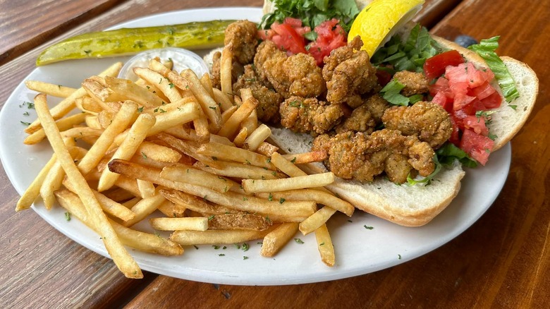 Fried oyster po'boy with fries