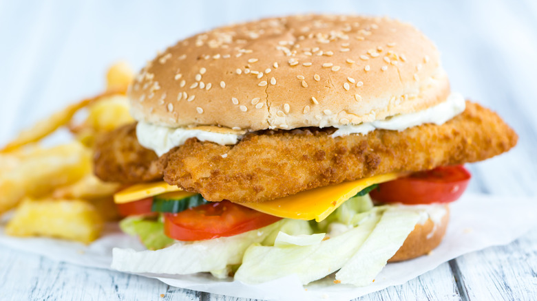 Fried fish sandwich on bun