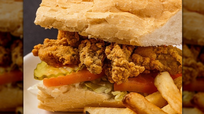 Fried oyster po'boy sandwich