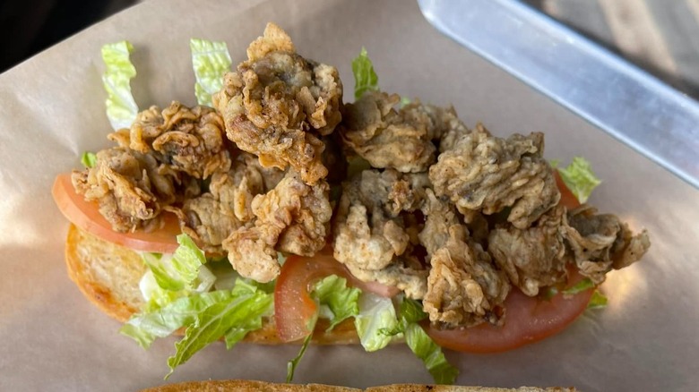 Fried oyster po'boy sandwich