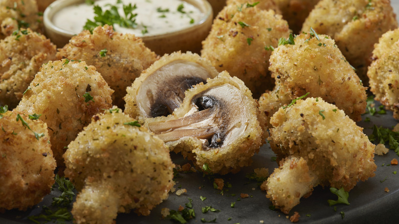 deep fried mushrooms with creamy dipping sauce