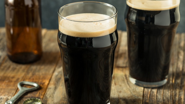 pints of dark stout beer