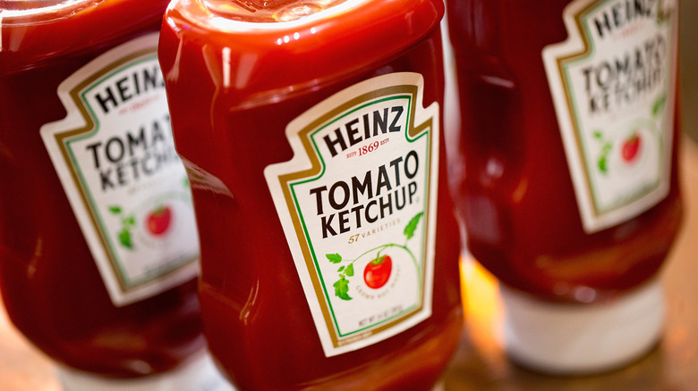 Bottles of Heinz tomato ketchup